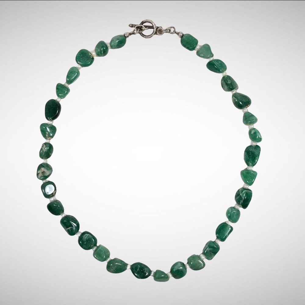 Jewelry Aventurine Tumbled Stone Necklace w/Pearl Seed Beads 18” Toggle Clasp!
